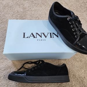 Lanvin black suede patent toe cap sneakers, size 12